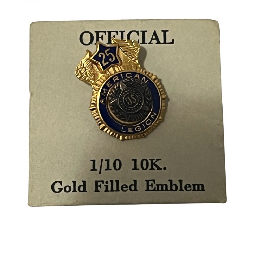Vintage Official American Legion 25 Year 10K Gold Filled Pin. Original package.